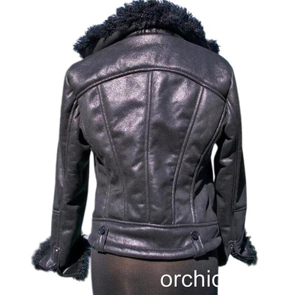 Cache Black Shearling Moto Lined Jacket Front Zipper Sleeve Zippers New NWT $268 - Picture 9 of 10